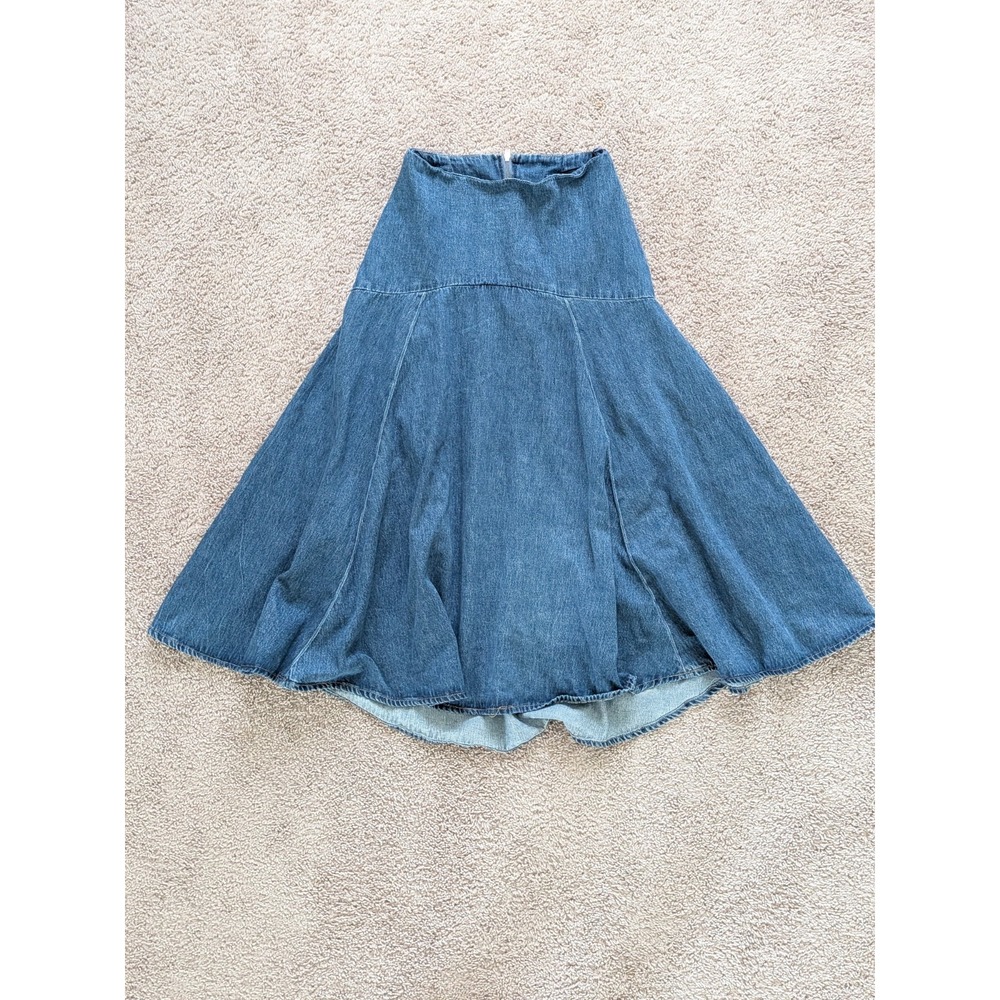 Zara ZW Collection Denim A-Line Drop-Waist Midi Skirt Size XS NWT Flared Pleated